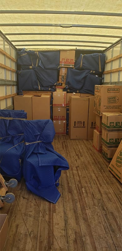 Wrapped packages in moving truck